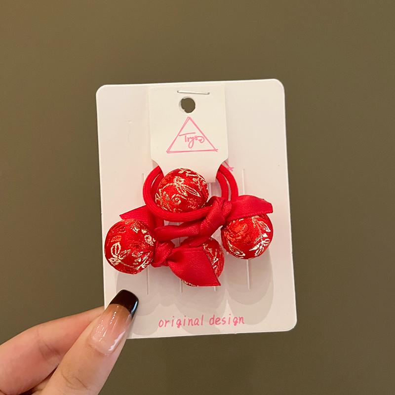 Chinese New Year Red Embroidery Hair Tie for Girls