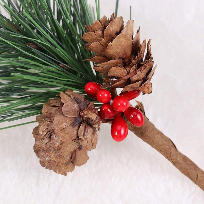 3pcs Pine Needle Mini Christmas Tree Accessories Gift Box Decor Artificial Flower Xmas Decorative Ornament Desktop Red Fruit
