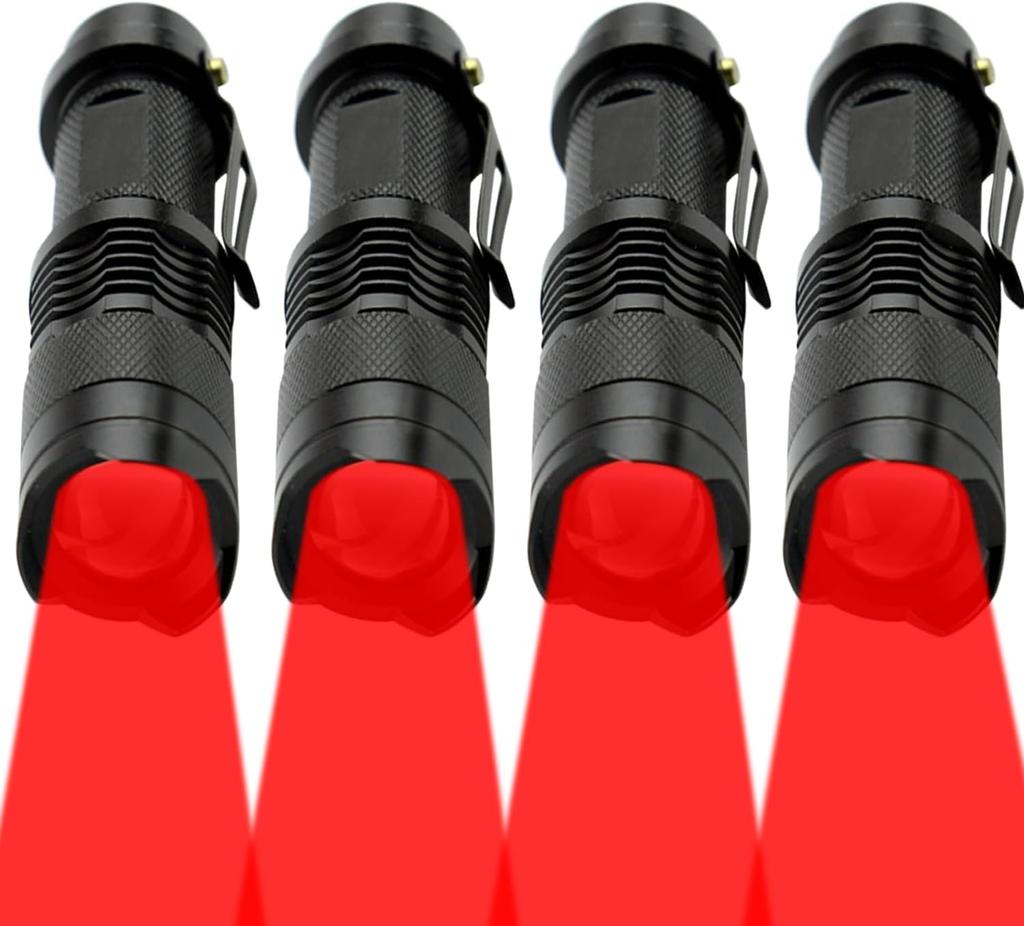 Powerful Red Light Flashlight LED Red Light Red LED Flashlights with Clip for Hunting Astronomy Night Observation Outdoor