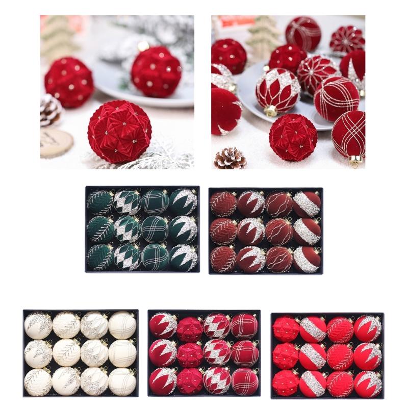 Holiday Tree Hanging Decorations Flocking Christmas Sphere Decorations Stylish Hanging Bauble for Yuletide Cheer