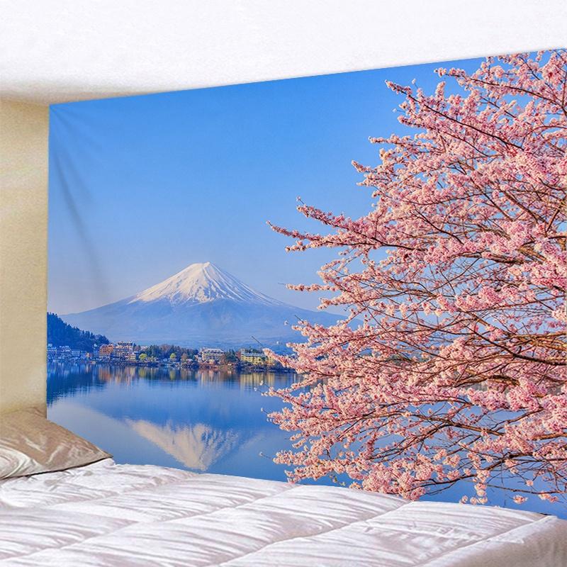 VIKAMA Japanese Cherry Blossom Tapestry Oriental Landscape Wall Hanging Decor for Bedroom Living Room Home Decor