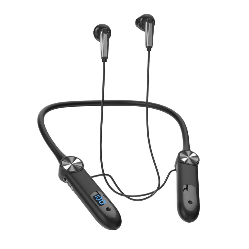 Neck-Hanging Bluetooth Headphones with Long Standby, Dual-Ear, In-Ear Sports Design, and Digital Display.