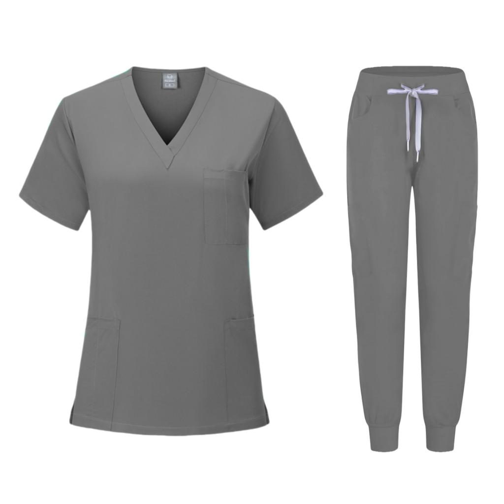 Multicolour Jogger Suits Doctor Nursing Uniforms Short Sleeve V-neck Tops Pocket Pants Nurse Scrubs Set Medical Clinical Clothes