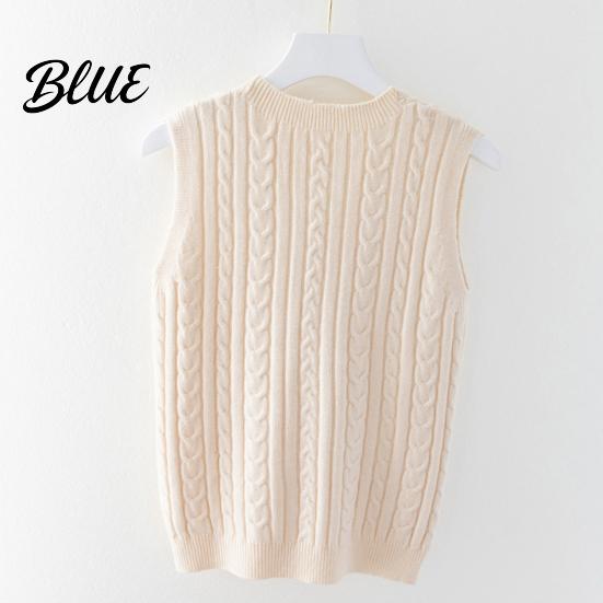 Solid Color V-neck Top Women Knitting Vest V-Neck Sleeveless Twist Texture Pullover Sweater Casual Daily Wear Layered Knit