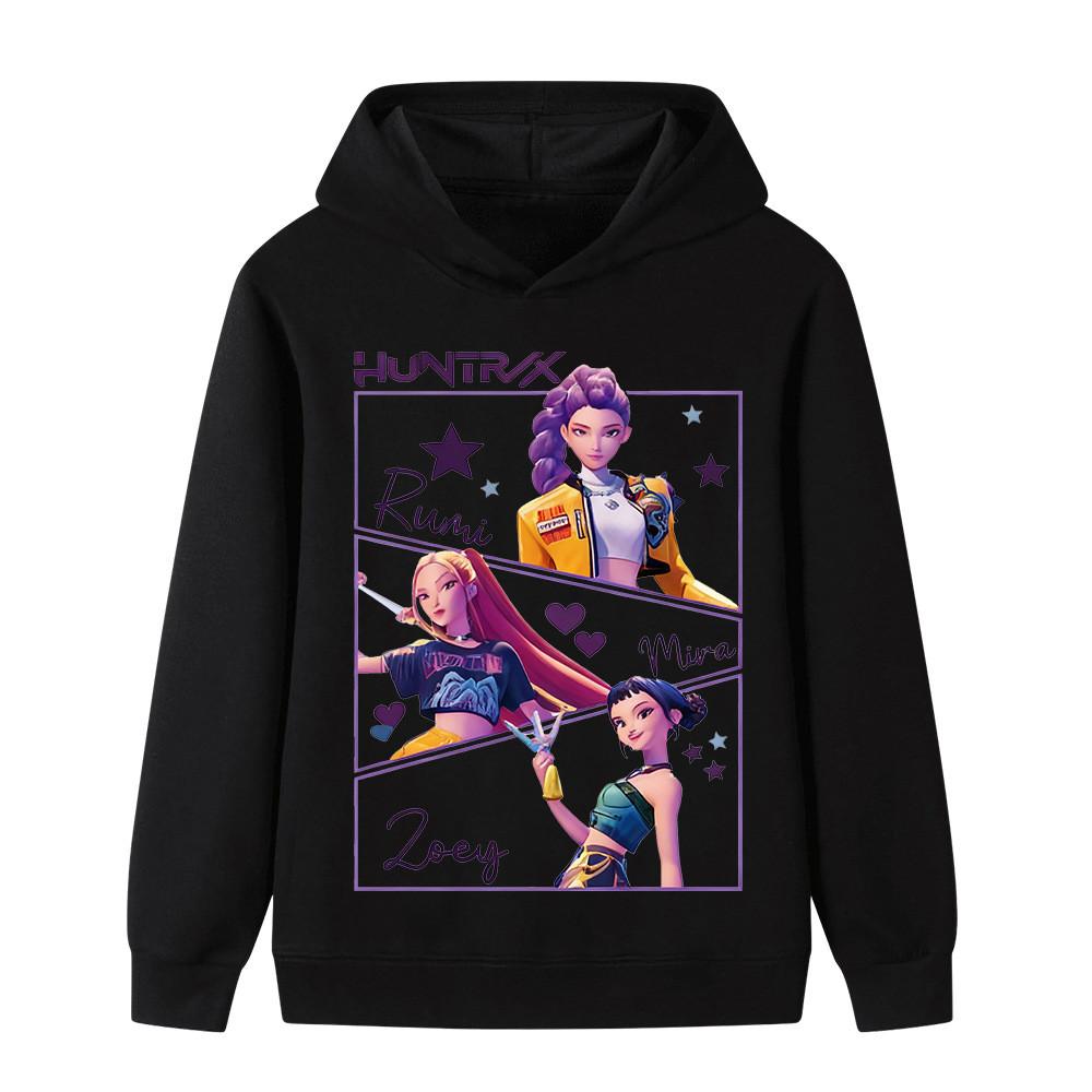 

B1241 Детская толстовка с длинными рукавами и принтом Kpop Rumi Zoey Mira для мальчиков и девочек 100cm чёрный