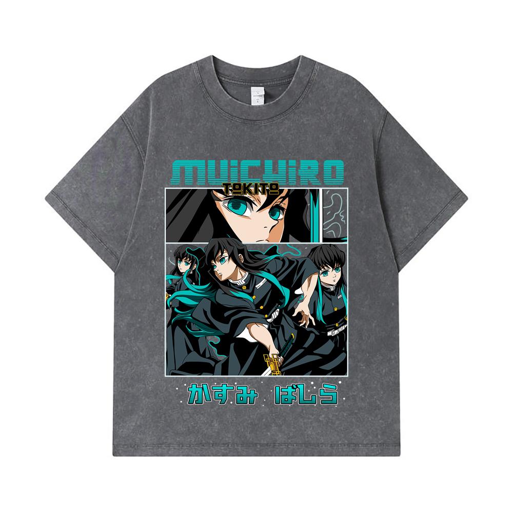 275 GSM Washed T-shirts 100% Cotton Demon Slayer V8 Mitsuri Print Unisex Heavy Cotton T Shirt