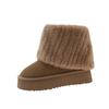 Large size thick-soled snow boots for women's new winter sleeve piled warm medium tube flanged fluffy cotton shoes