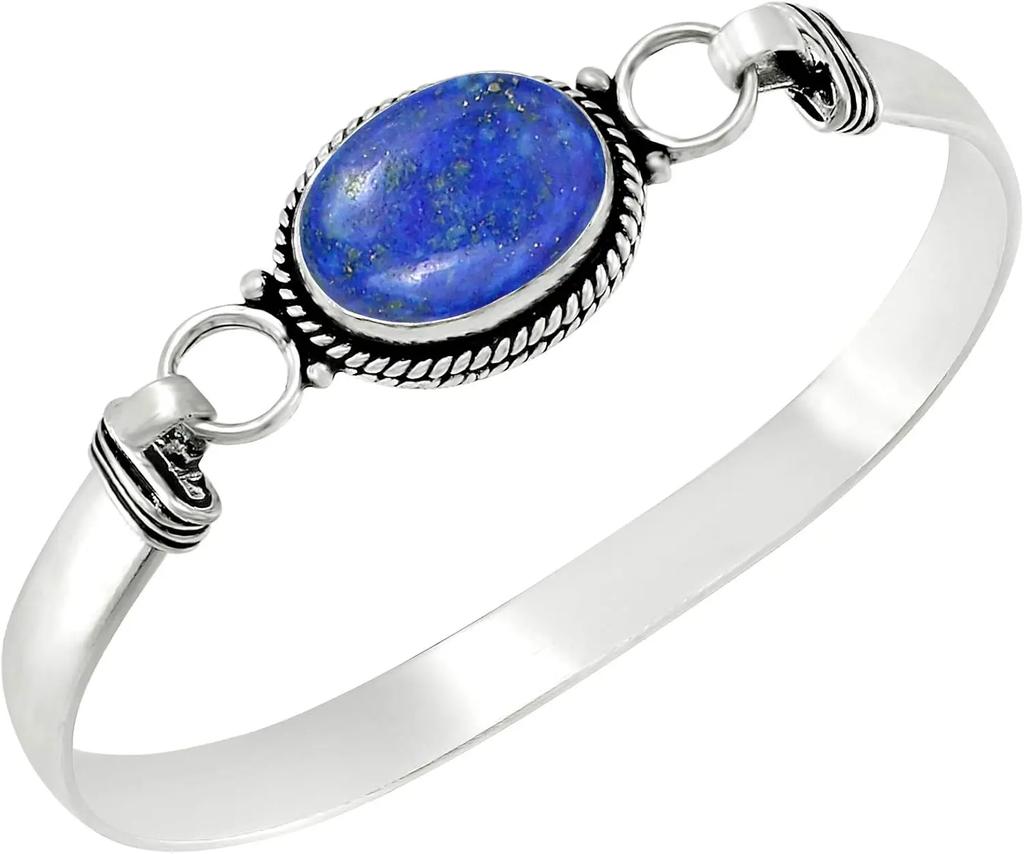 Vintage Silver Natural Oval Moonstone Bangle 7.5 inches Handmade Bangle Fine Jewelry Valentines Gift for Girlfriend Women