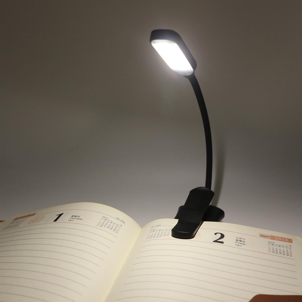 LED Clip On Book Light, 3 Brightness Flexible Night Reading Lamp and Eye Charging Night Light for Kids   On Book