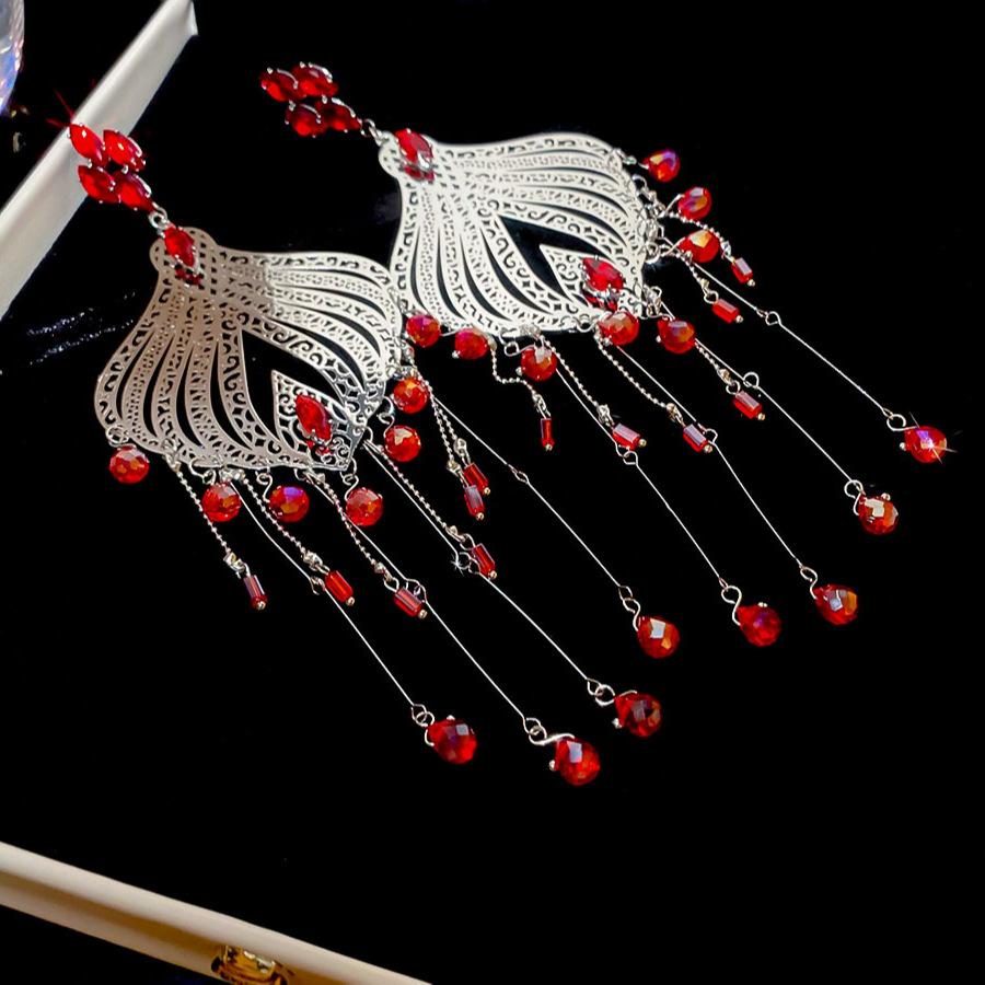 

Серебряная игла стеклянные серьги-капли с бахромой этнический стиль ретро дизайн личности серьги легкая роскошь высококачественные серьги для женщин