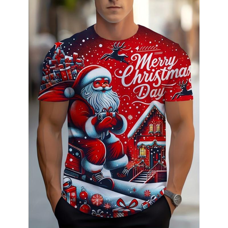 Vánoční pánské tričko s kulatým výstřihem 3D potisk Santa Clause Dárkové Outdoor Vánoční dárek Párty Denní ležérní Krátký rukáv
