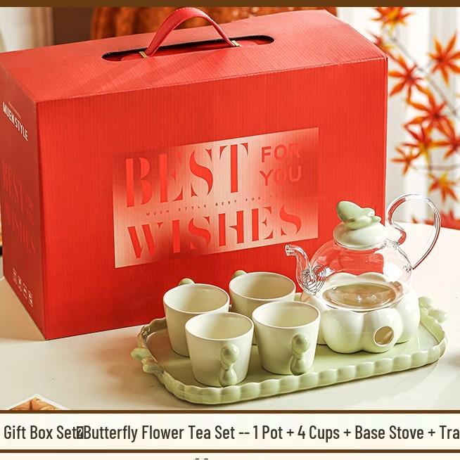 

Elegant Housewarming Tea and Kettle Set: Floral Teapot and Water Set with Gift Box for Weddings and Parties
