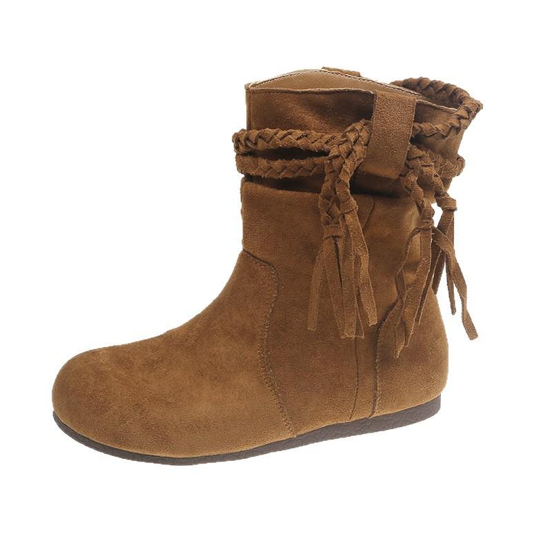 2025 spring and autumn brown fringed boots popular retro wasteland wind foreign gas boots pleated pile cowboy boots children