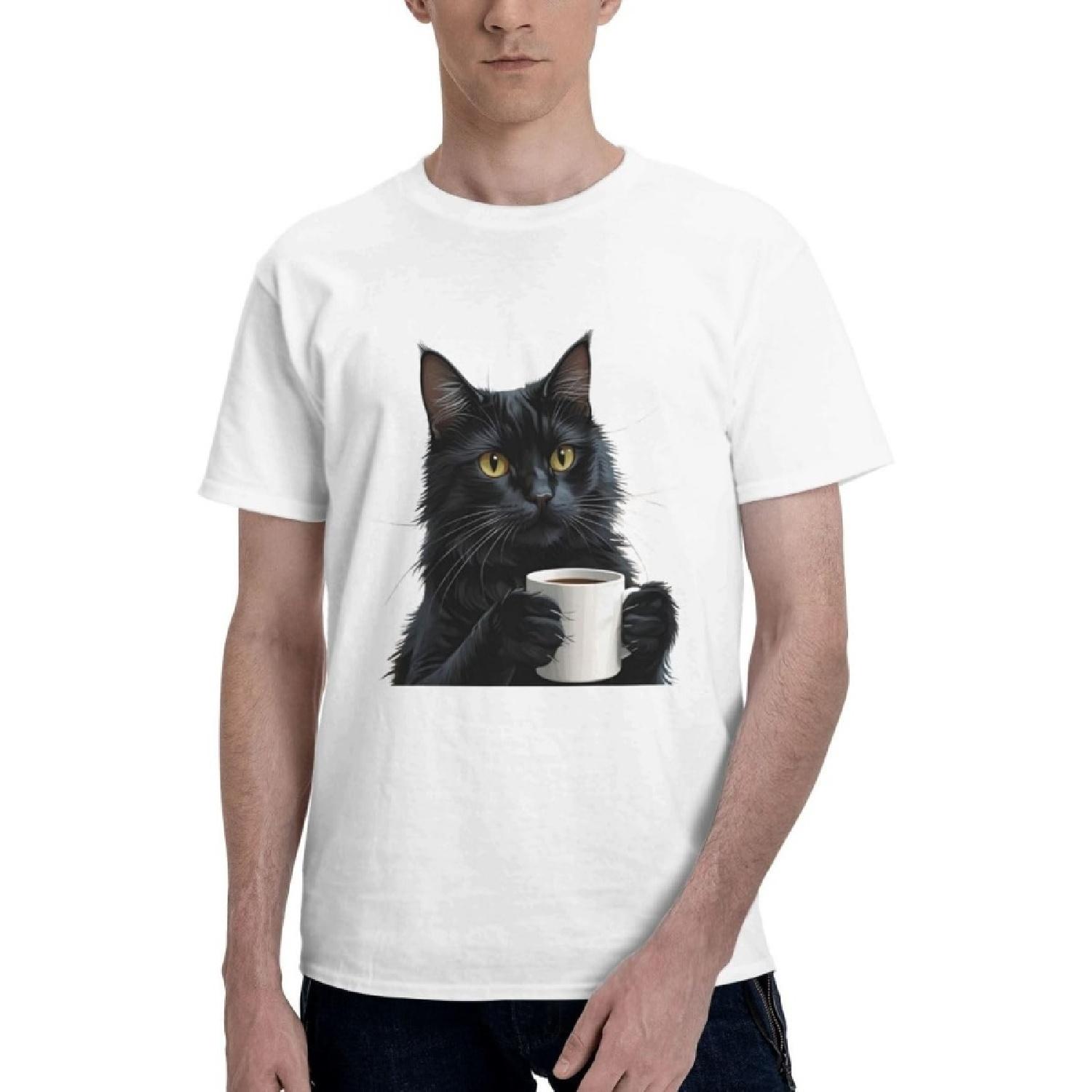 Coffee Cat Short Sleeve T-Shirt Merchandise Classic Fit Crew Neck Man S