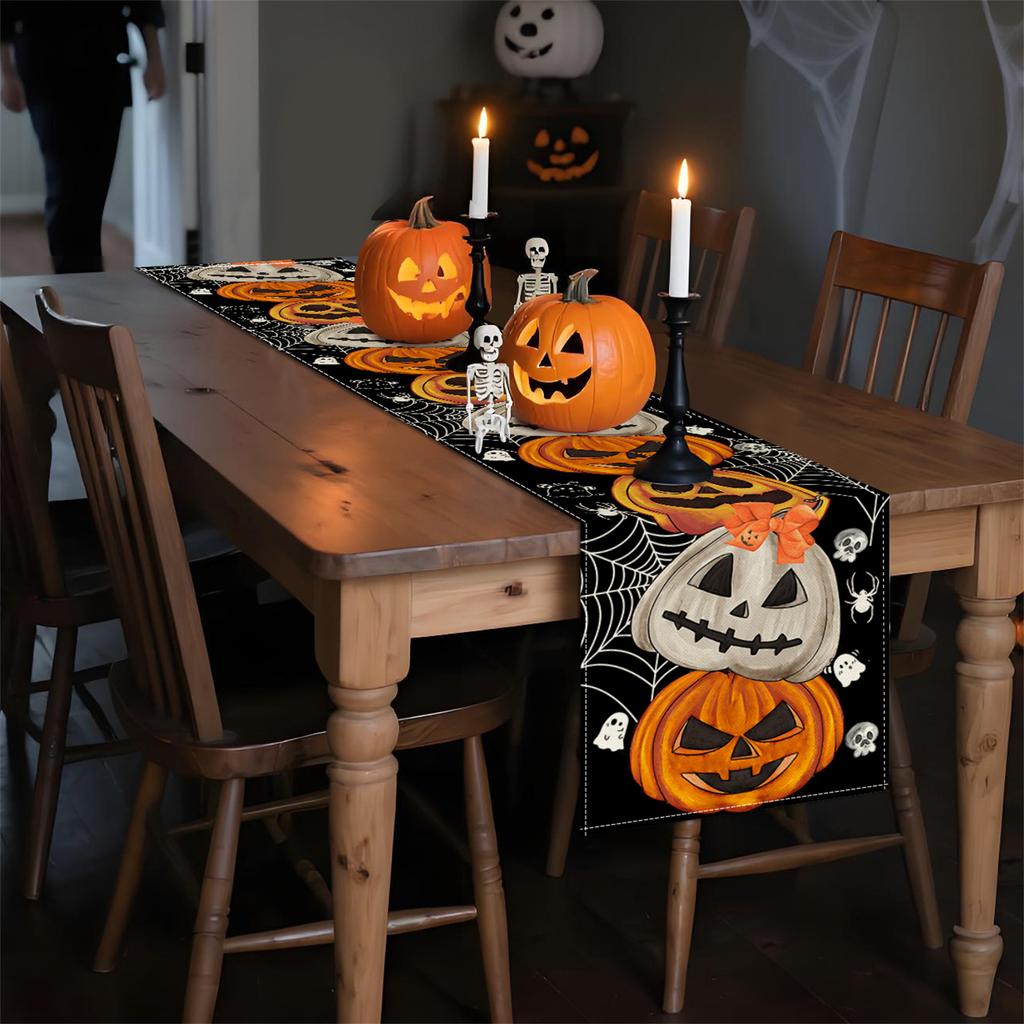 1Pcs Bohemian Halloween Halloween Theme Table Runner Decoration Pumpkin Bat Skull Elements Suitable for Party Festival Decor