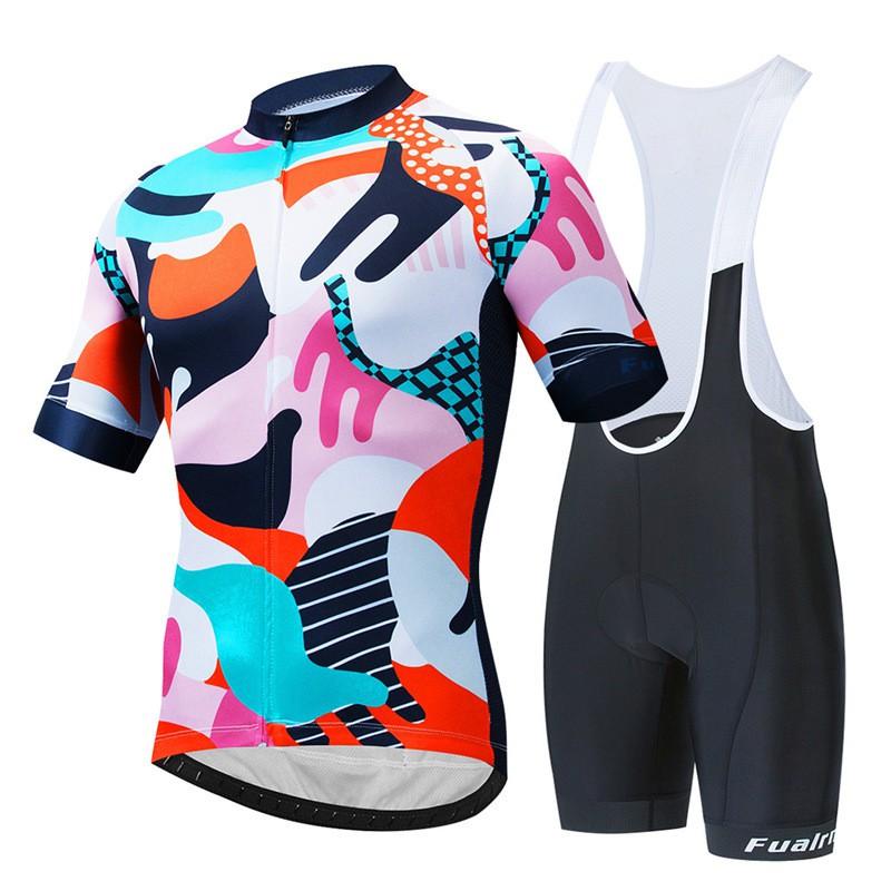Mens Mountain Bike Cycling Jersey Bib Shorts Set Breathable Quick-Dry Sportswear Outdoor Riding