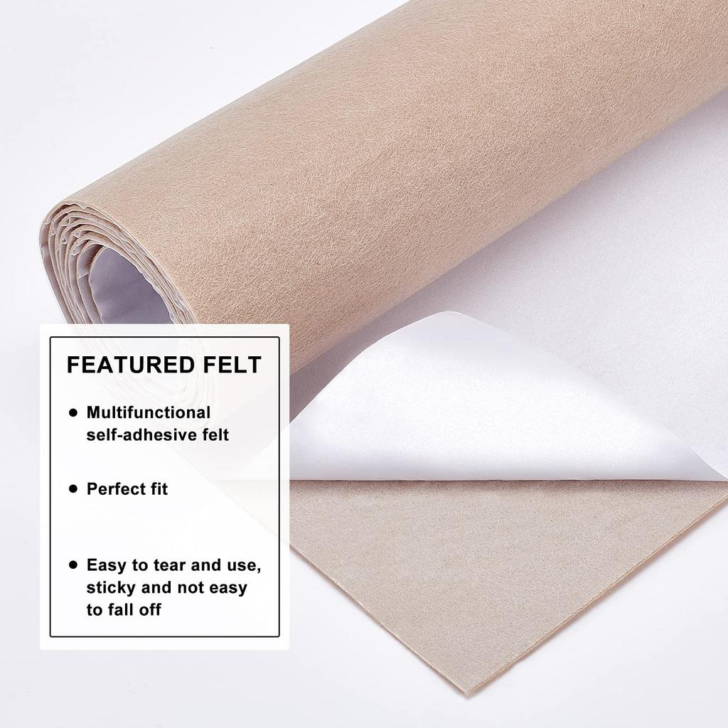 BENECREAT 2m X 40cm Felt 1mm Felt for Jewelry Drawer Box Costume Arts and Furniture Protection Sheet, Thick, Khaki, Self-Adhesive Fabric,