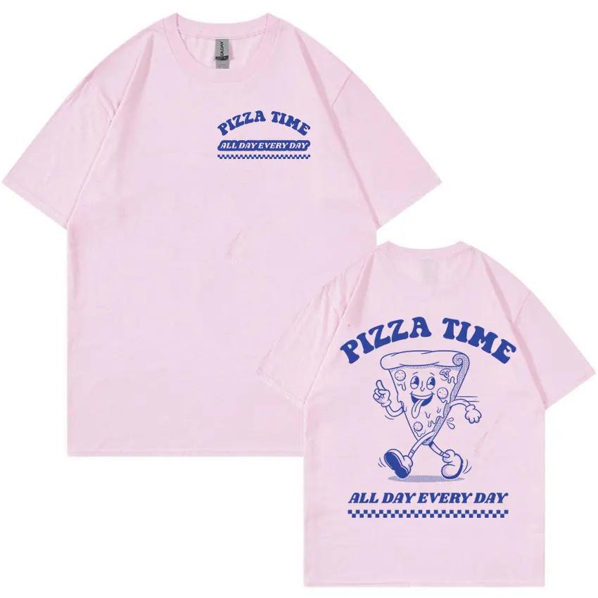 Large Cotton Men's Clothing Pizza Time All Day Meme Printed  Fun Cartoon Retro Harajuku Tee Casual Fashion Short Sleeved T-shirt