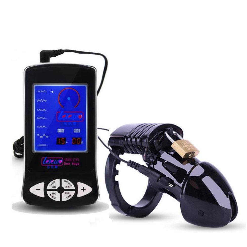 Electro Shock CB6000 Male Chastity Cage Ball Stretcher,Electric Shock Cock Cage Penis Ring, Timer Lock Chastity Belt Sex Toy