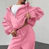 Amazon autumn and winter casual suit women's European and American hooded lace-up cardigan elastic trousers two-piece set