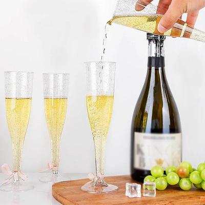 25 pezzi bicchieri da champagne in plastica monouso da 5 once, bicchieri da champagne trasparenti con glitter, bicchieri da vino per feste di nozze, bicchieri da cocktail in cristallo