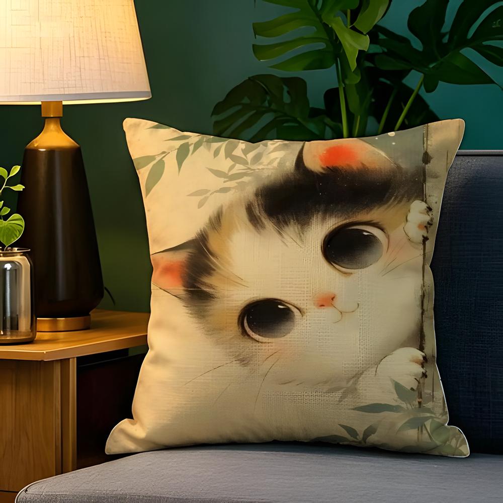 Funny cute cat peeking out  Pillow Case Natural Linen Pillow Case DoubleSided Decor Sofa Pillowcase Home Decor