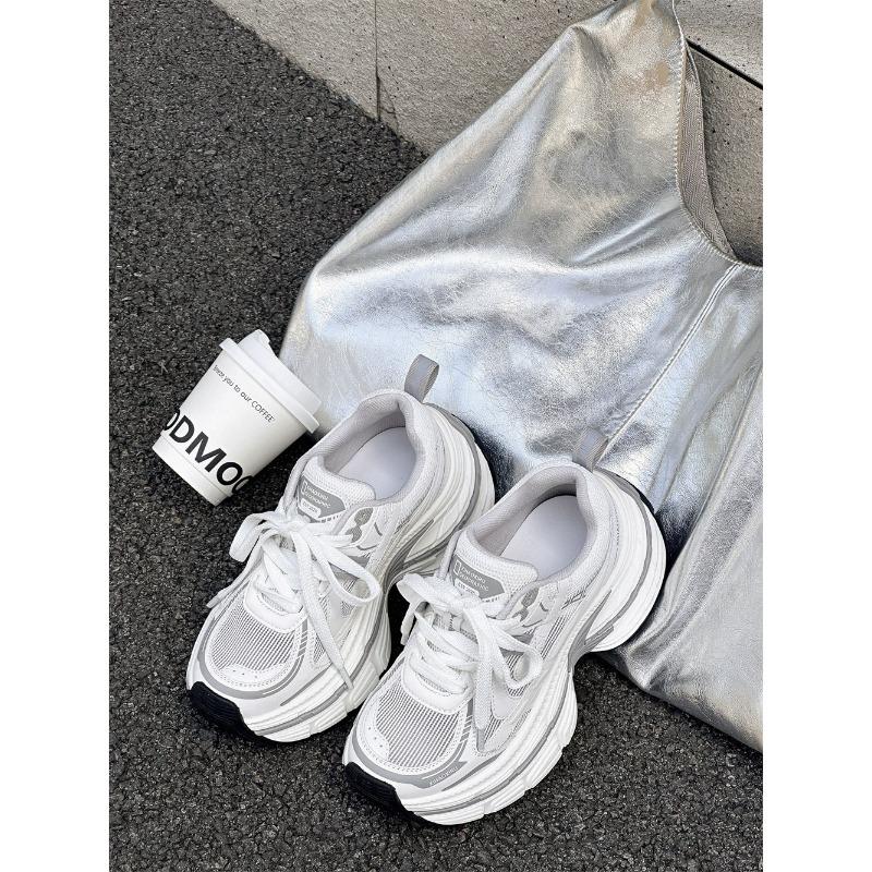 Thick-soled dad shoes women's summer new leather mesh small man height increase breathable mesh casual sports shoes