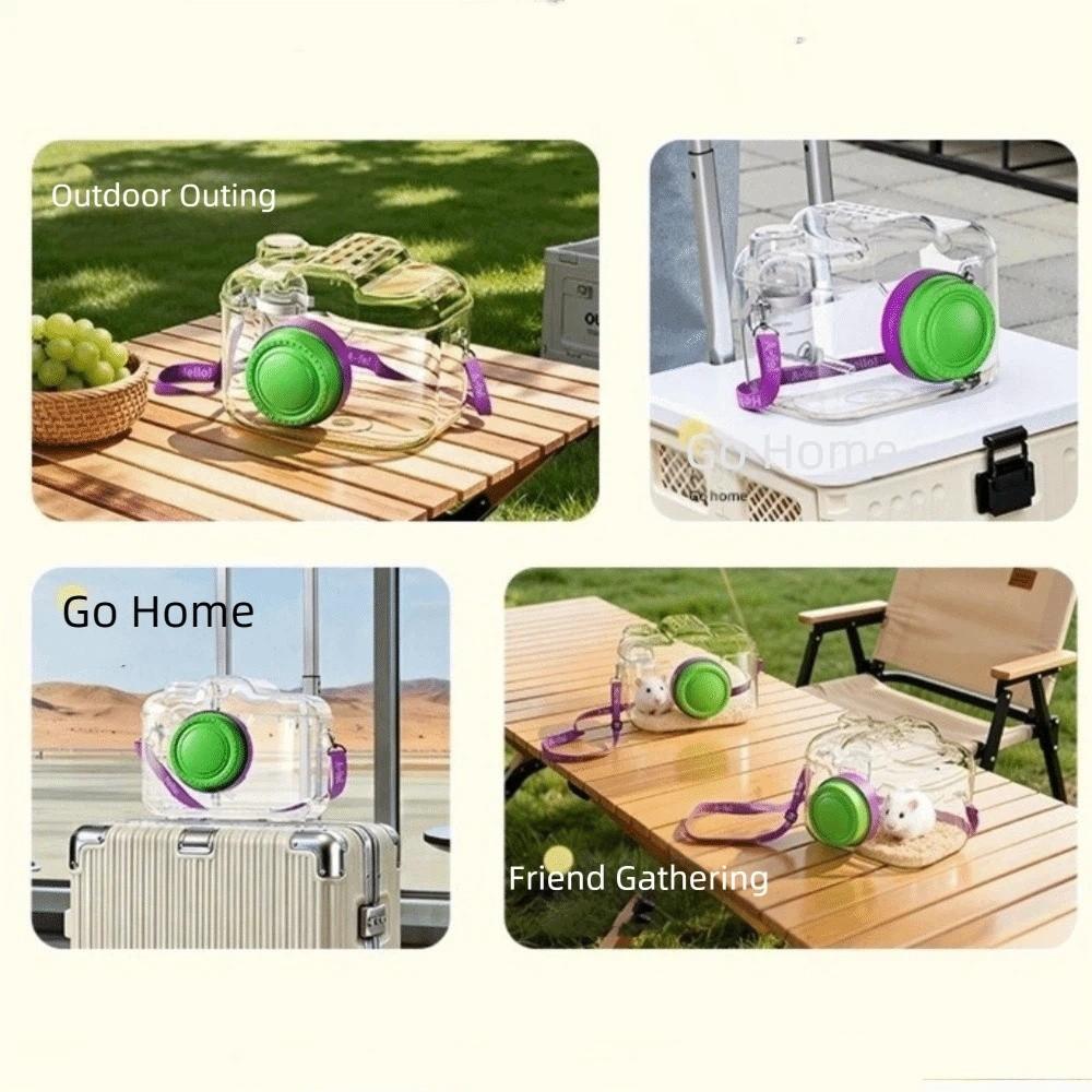 Transparent Hamster Carriers Cage Ventilated with Water Bottle Travel Hamster Carrier Adjustable Strap Food Bowl