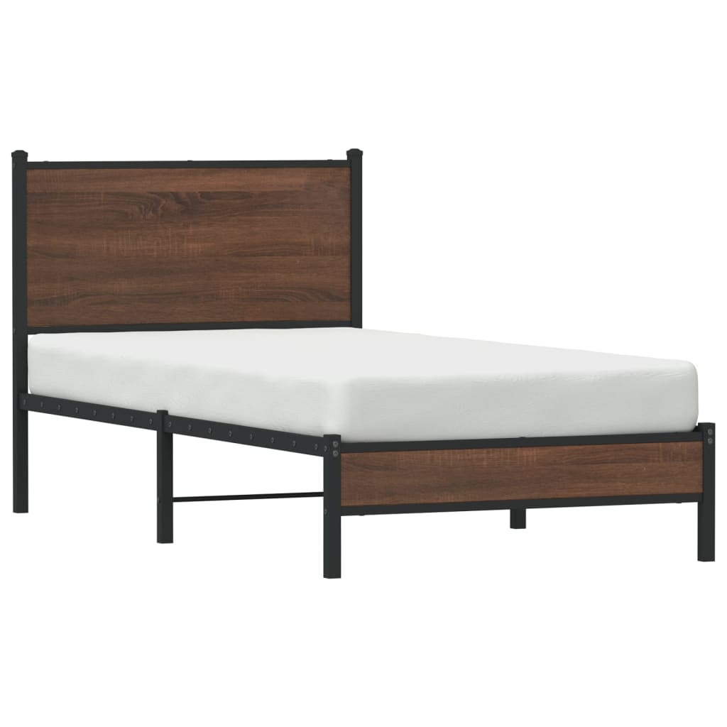Metal Bed Frame Without Mattress Brown Oak Effect 75 X 190 Cm