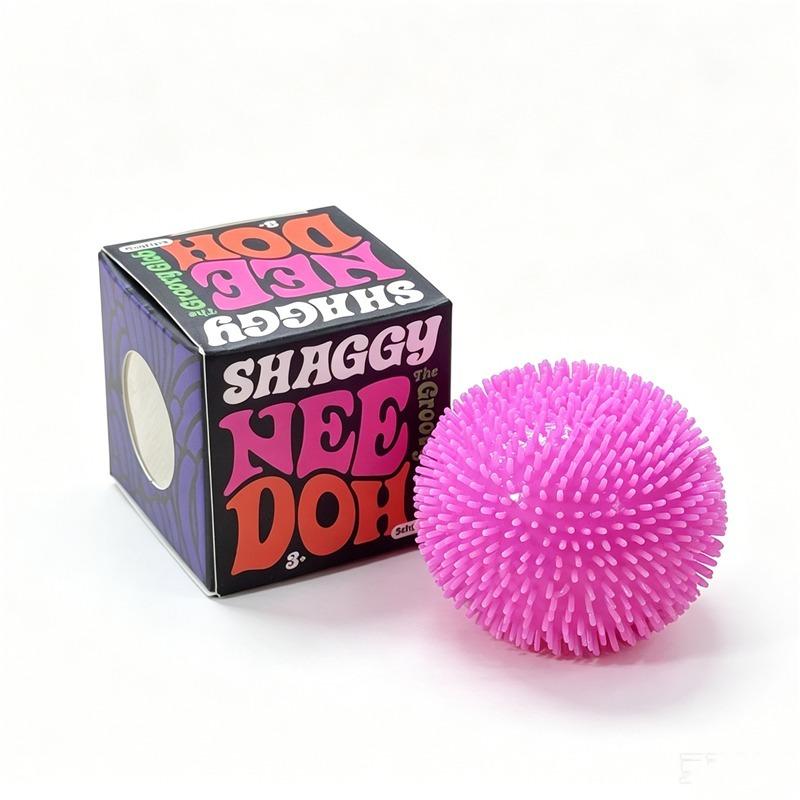 Needoh Mini Fuzz Ball Shaggy Spiky Textured Sensory Toy Soft Rubber Squeeze Fidget for Adult Office Stress Relief Anxiety Calm