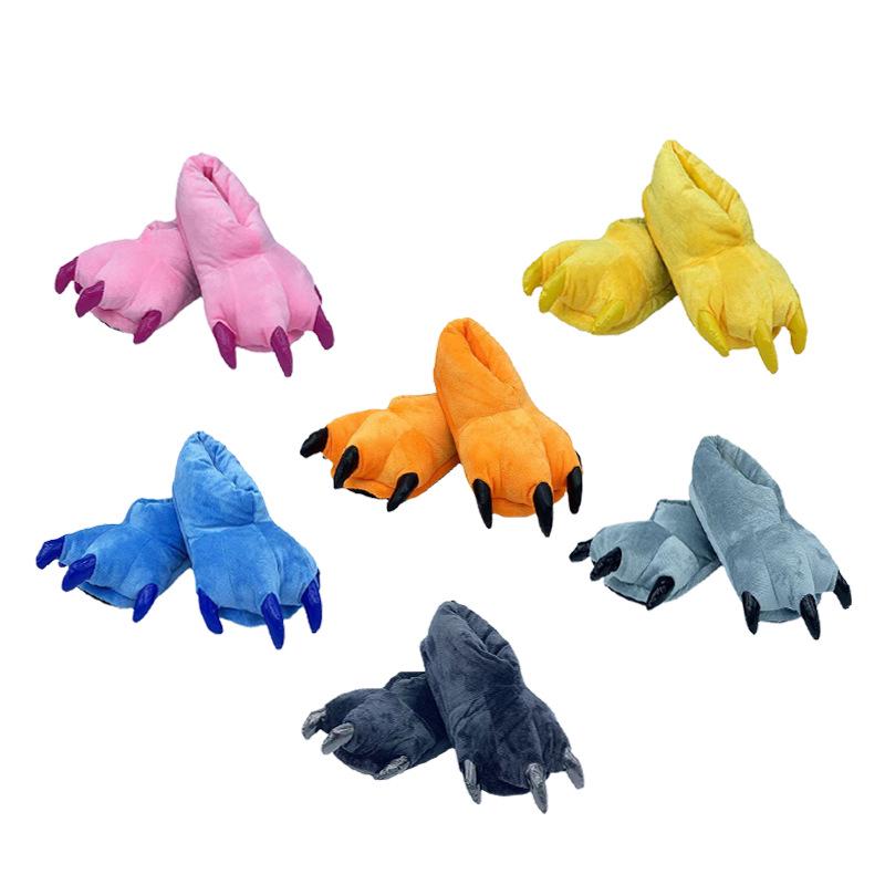 Kreslené bavlněné pantofle s dinosaurem a tygřími drápy - Hřejivé párové boty pro muže a ženy