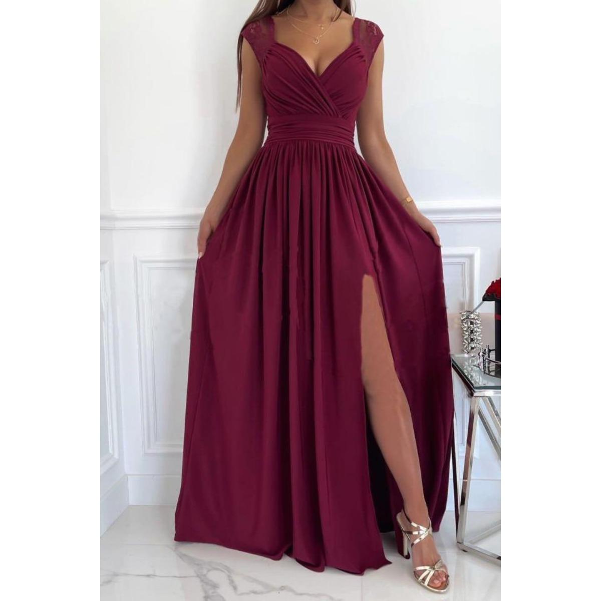 Women s Solid Sleeveless Backless Slit Big Swing Maxi Dress European American Style Casual Summer Dress S