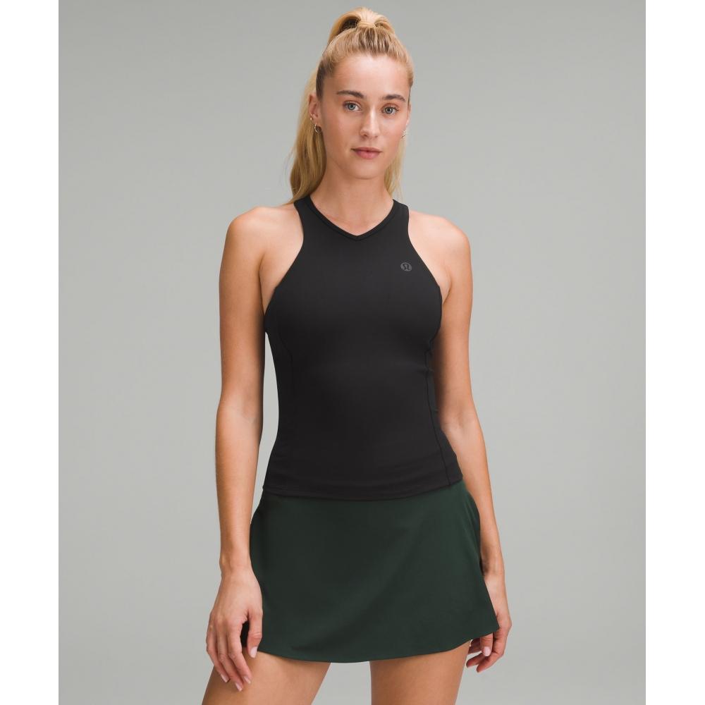 

Lululemon Waist Length V NeCk Tennis Tank Top Medium Support B C Cup BlaCk 6