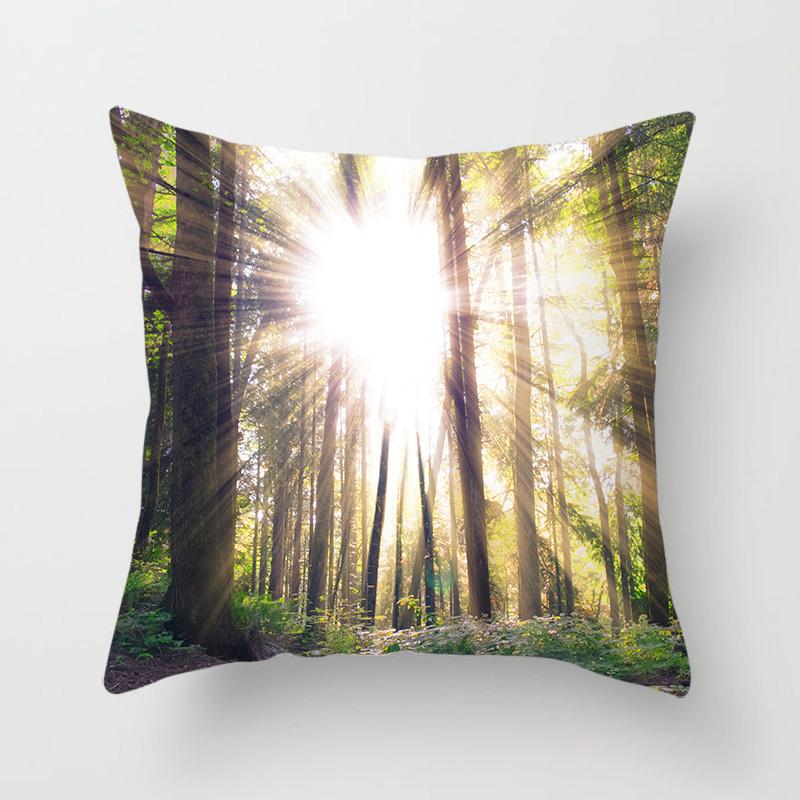 Sunshine Forest Landscape Printed Throw Pillow Cover Sofa Decoration Car Office Seat Cushion Cover Room Home Decor Pillow Cover