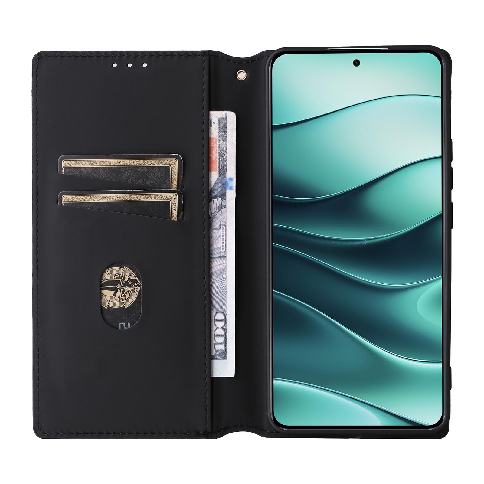 

For Xiaomi Redmi Note 14 5G Wallet Case Rhombus Imprinted Leather Phone Cover Brown