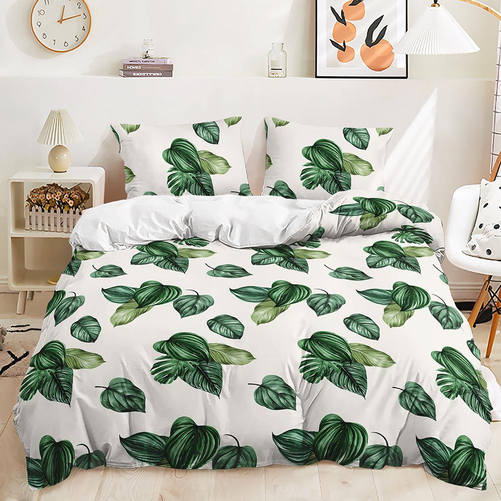 Three-Piece 3D Quilt Cover Plant Leaves Simple Wind Kit Bedding