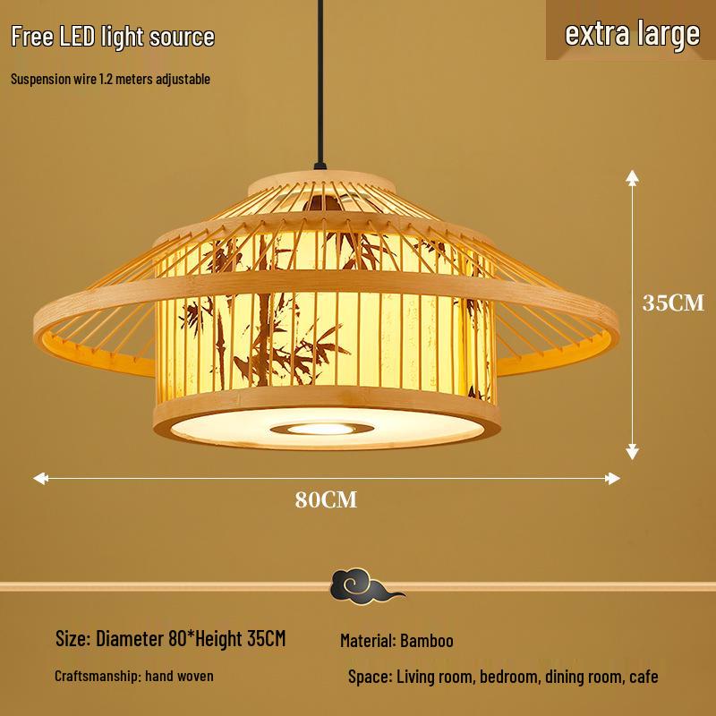 Retro Bamboo Pendant Lamp for Restaurants and Hotels - Chinese Style with Spotlight
