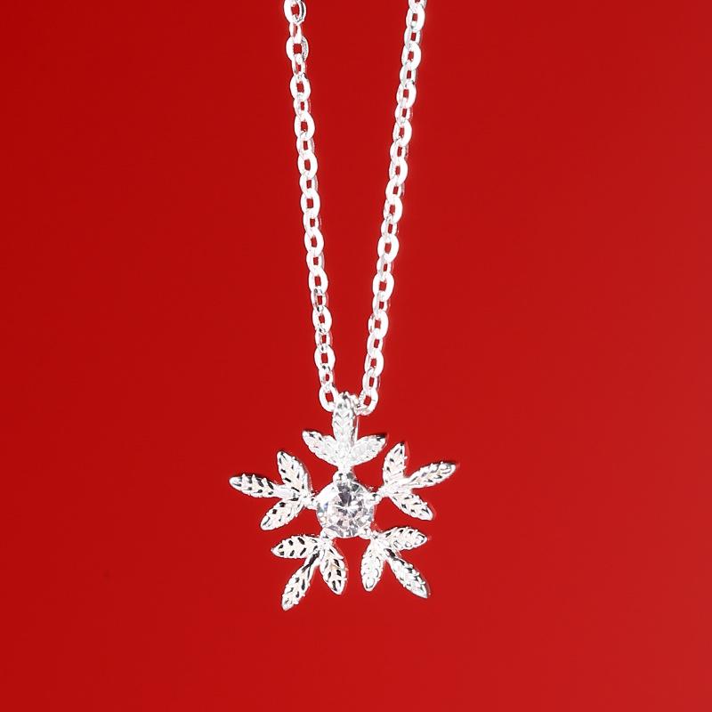 Schneeflocke S925 Sterlingsilber Halskette & Ohrstecker Set - Exquisite Herbst/Winter Weihnachtsgeschenk Accessoires.