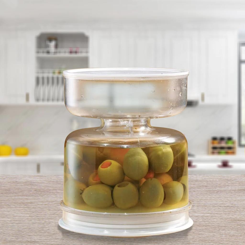 Sealed Jar for Pickle Home Wet and Dry Separation Pickle Jar with Flip Container and Strainer Hourglass Design Olives Container