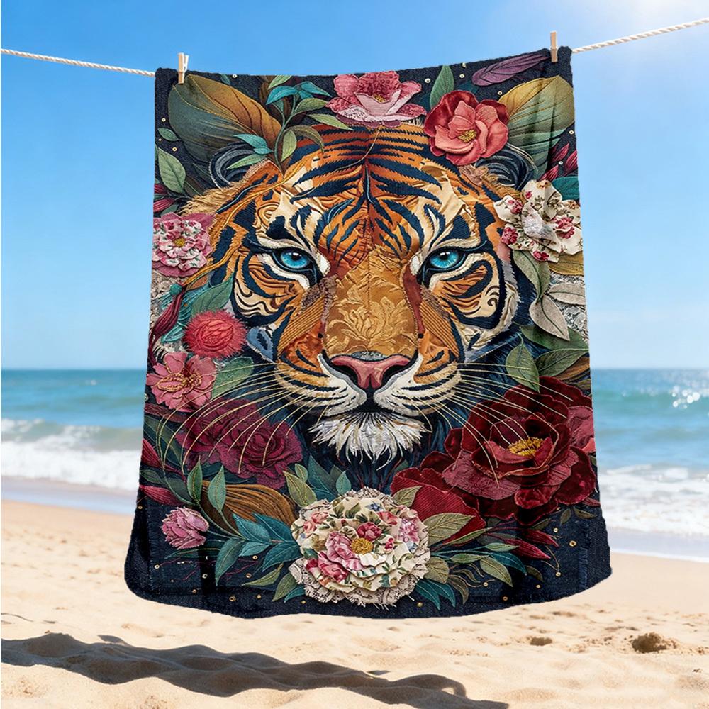 1pc Tiger FlowersOutdoor Blanket, Soft And Comfortable Blanket, Casual Warm Outdoor Blanket, Good Birthday Gift Yy260328088