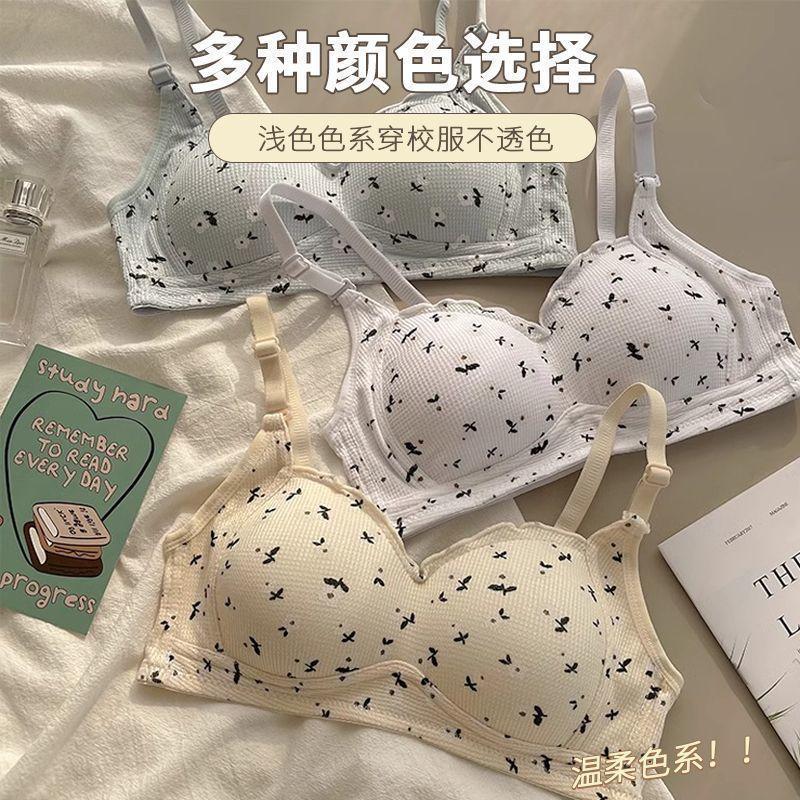 Underwear Women's Japanese Small Fresh Floral No Steel Ring Small Chest Gathering Comfortable Breathable Beautiful Back Girl Student Bra Cover