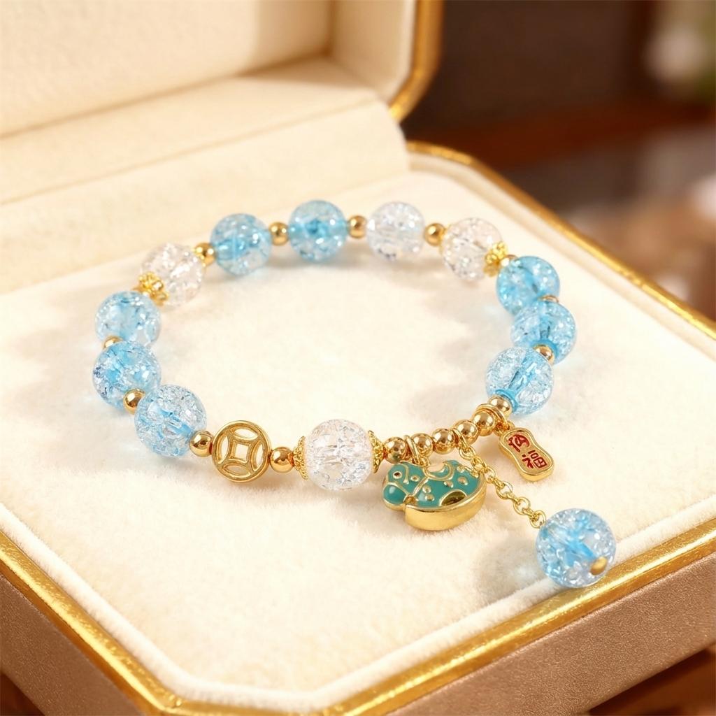 Sweet Colorful Crystal Beaded Bracelets for Women Cute Horse Pendant Elastic Rope Tassel Bracelets Friendship Jewelry Gifts