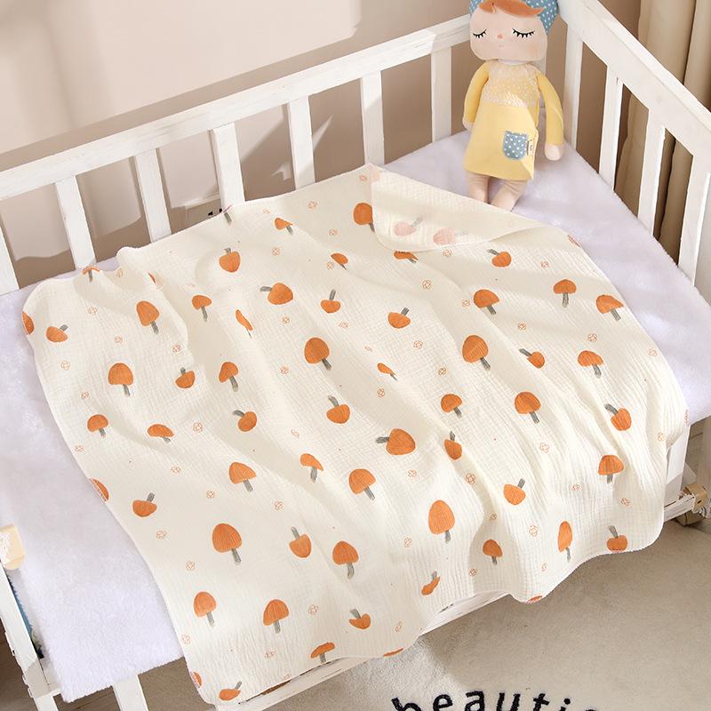 Cartoon Print Double Layer Crinkle Muslin Baby Swaddle Blanket