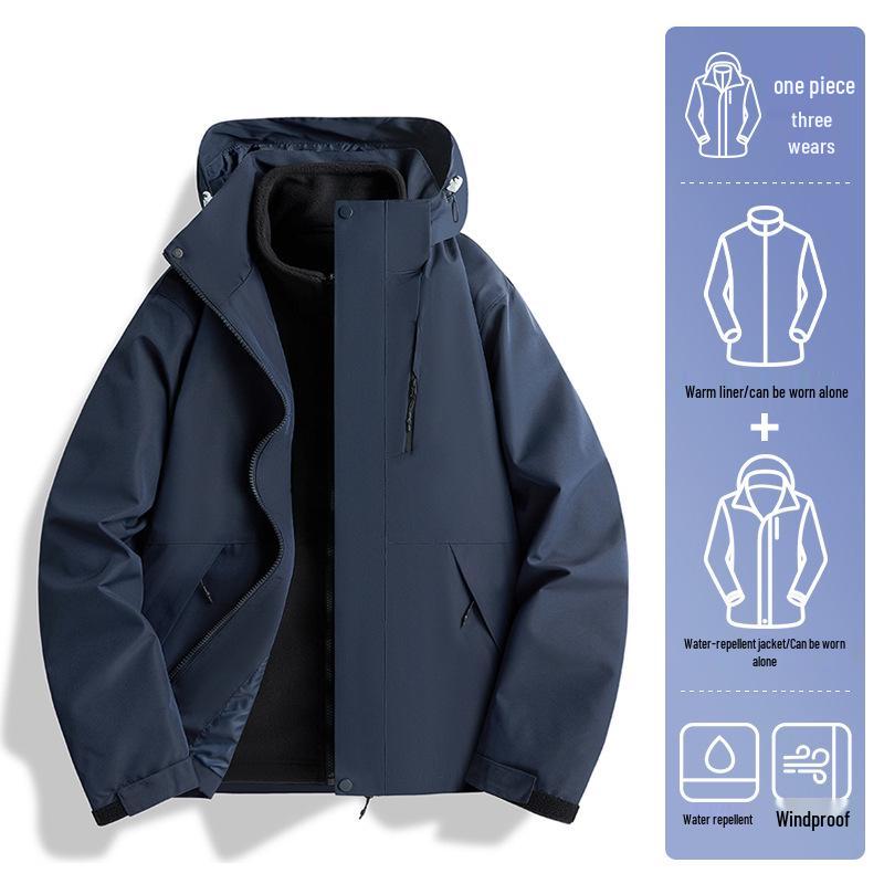 Unisex 2024 Autumn/Winter 3-in-1 Windproof Jacket: Waterproof, Fleece-Lined, Loose Fit, Casual Outerwear.