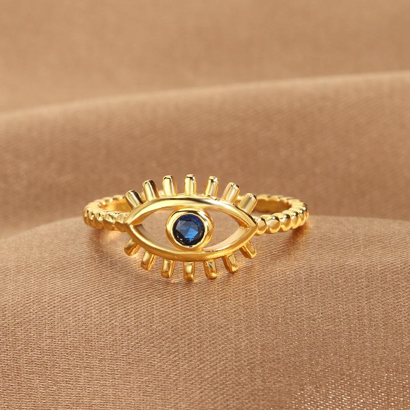 Cubic Zircon Turkey Evil Eye Ring 18k Gold Color Plated Adjustable Open Ring for Women Amulet Islamic Jewelry Gift