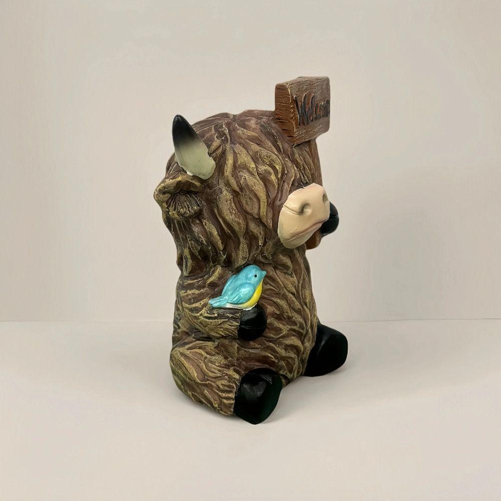 Cute Cow Statue Adorable Animal Sculpture Ornament Crafts Highland Yak Sign Figurine  Garden