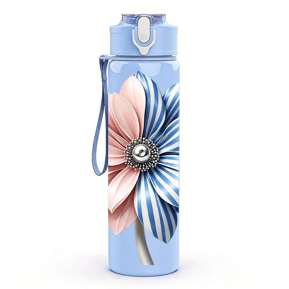 1PC Blue Spotted Flower Graphic,750ml Color Plastic Sports Water Bottle,Leakproof Flip Straw Lid,Suitable for Sports Office Home Use