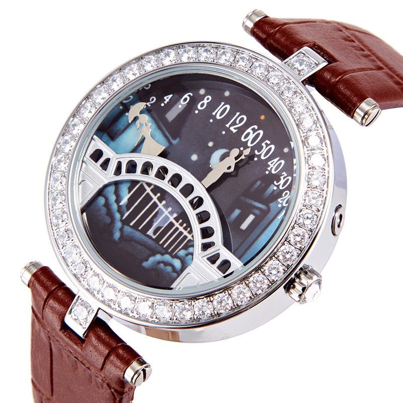 Orologio Ponte degli Amanti Diamante Quarzo Cinturino Orologio da Donna Ponte degli Amanti Poetico Orologio alla Moda