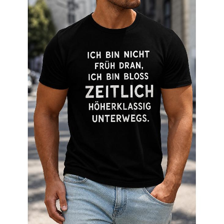Men s Funny German Quote Graphic Tee Short Sleeve Crew Neck Cotton Casual Streetwear Top For Daily Wear And Outdoor Activities S чёрный