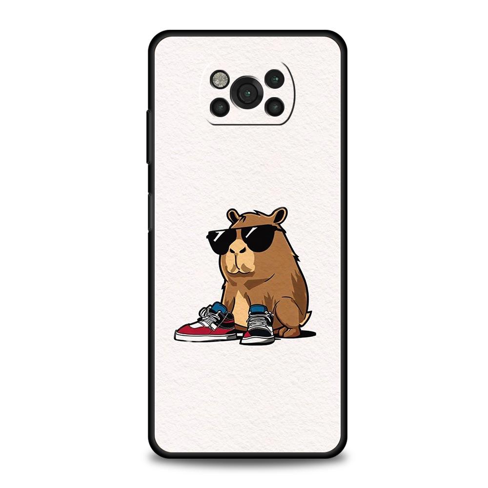 Phone Case For Xiaomi Poco X6 X5 X4 Pro 5G X3 NFC F5 F4 M5 M4 M3 F3 GT C51 C50 C55 Soft Silicone Black Cover Cartoon Capybara